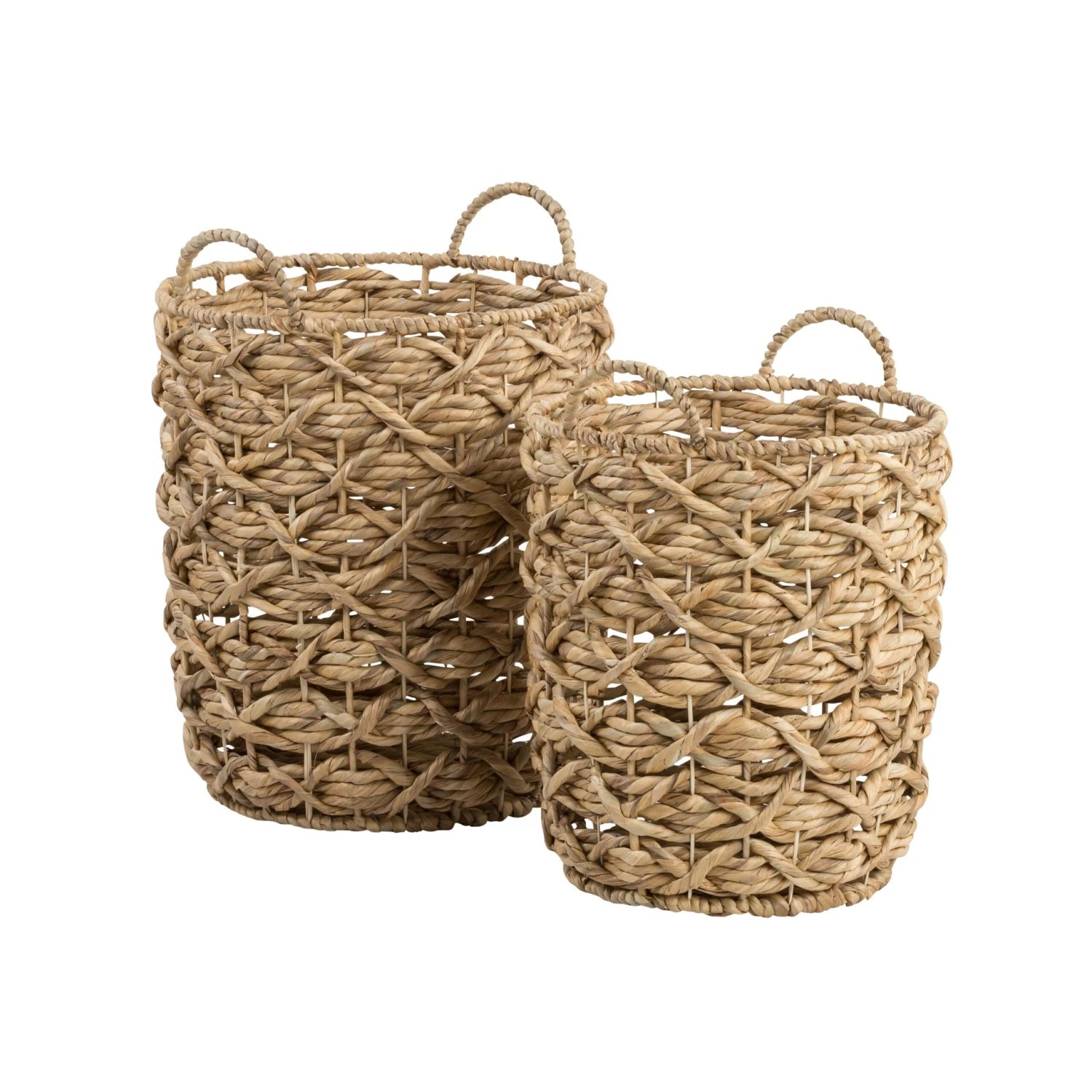 Natural Round Decorative Wicker Baskets With Handles (Set Of 2) - Image 3
