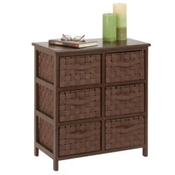 Brown Woven 6-Drawer Storage Chest