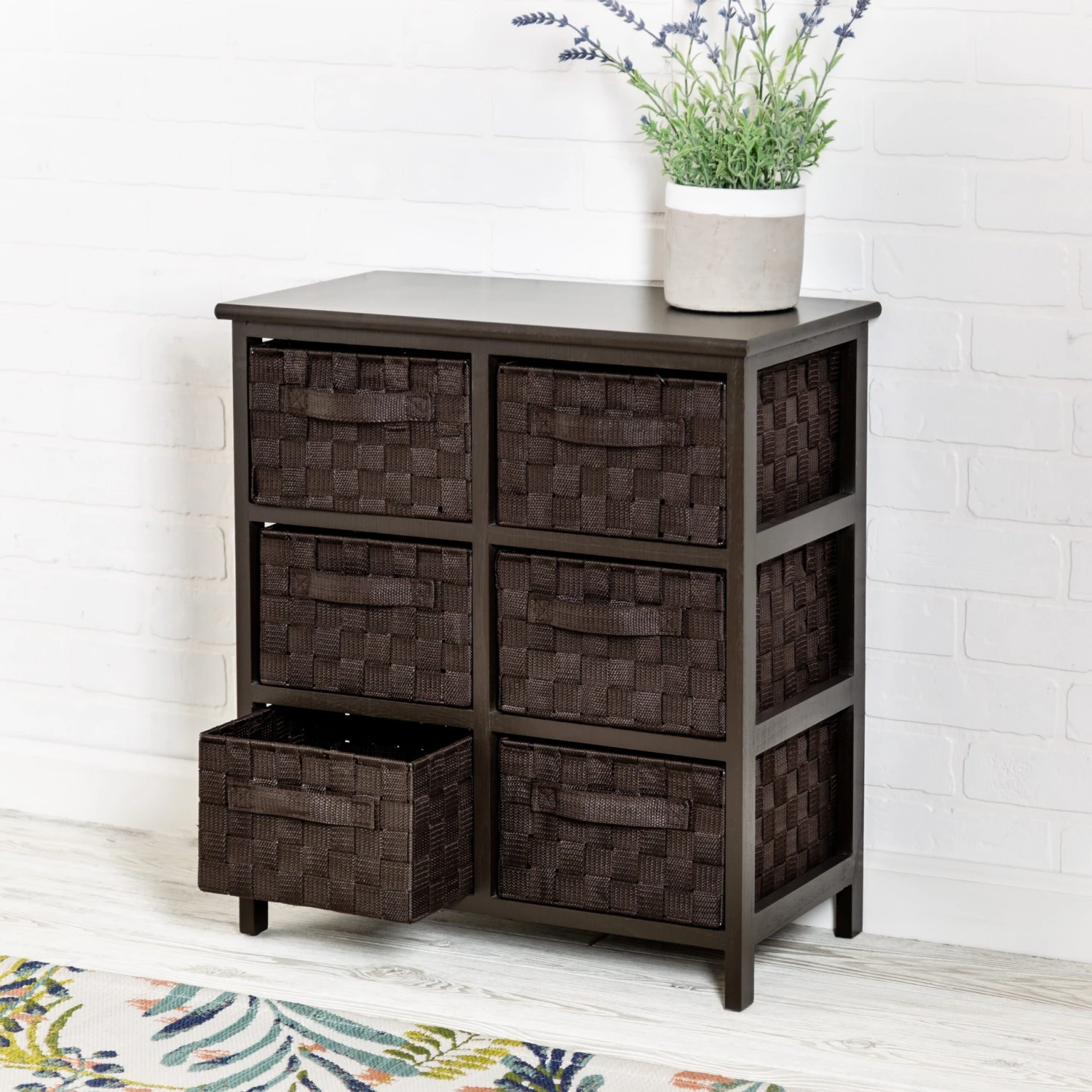 Black Woven 6-Drawer Storage Chest - Image 2