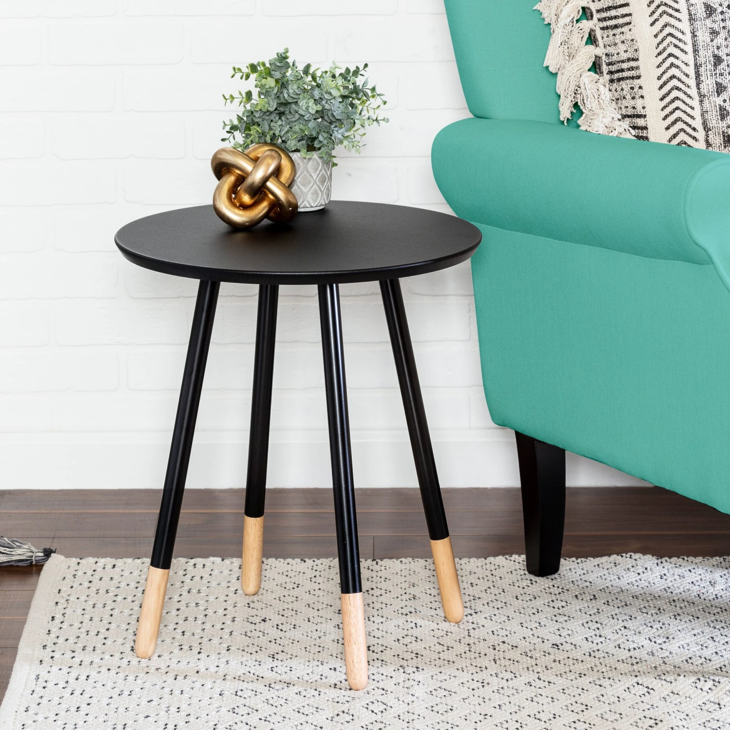 Black/Natural Round Accent End Table - Image 2
