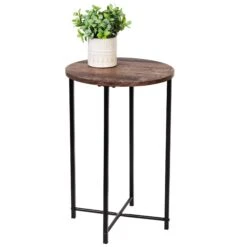 Natural/Black Round Side Table With X-Pattern Base