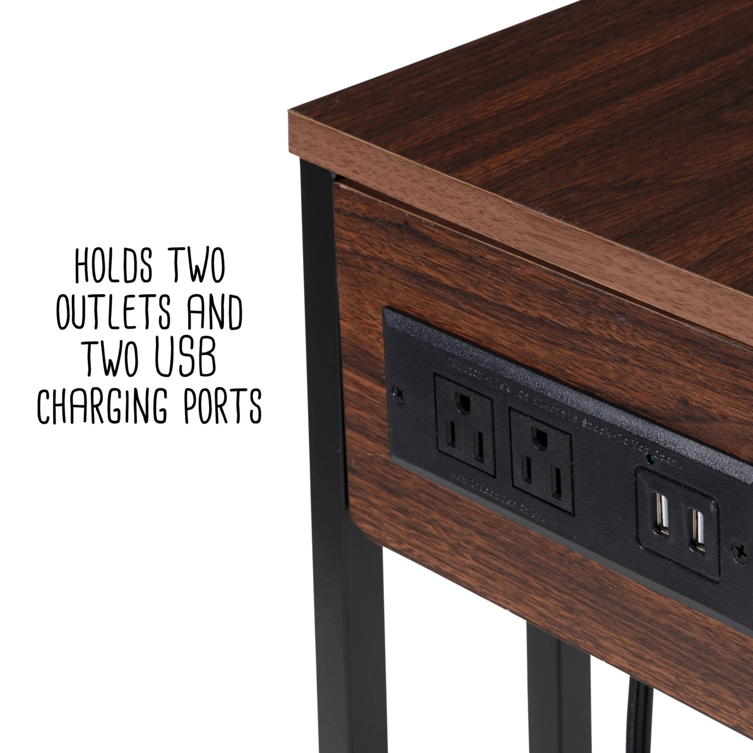 Walnut/Black C-Shaped Side Table With Outlets And Wheels - Image 6