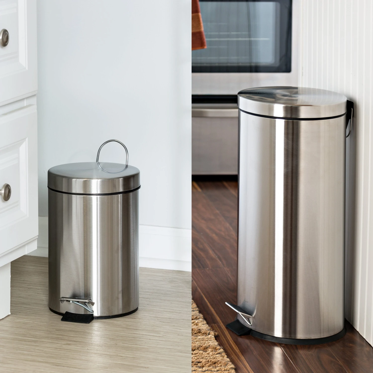 Silver Stainless Steel 30L And 3L Step Trash Cans (Set Of 2) - Image 2