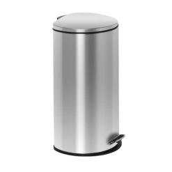 Silver 30L Stainless Steel Semi-Round Step Trash Can With Lid