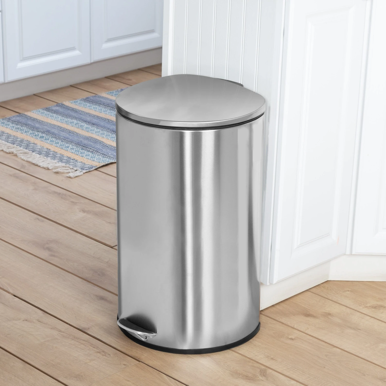 Silver 40L Stainless Steel Semi-Round Step Trash Can With Lid - Image 2