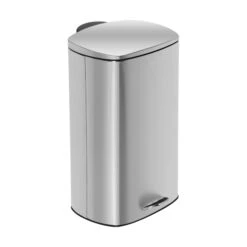 Silver 40L Stainless Steel Rectangular Step Trash Can With Lid