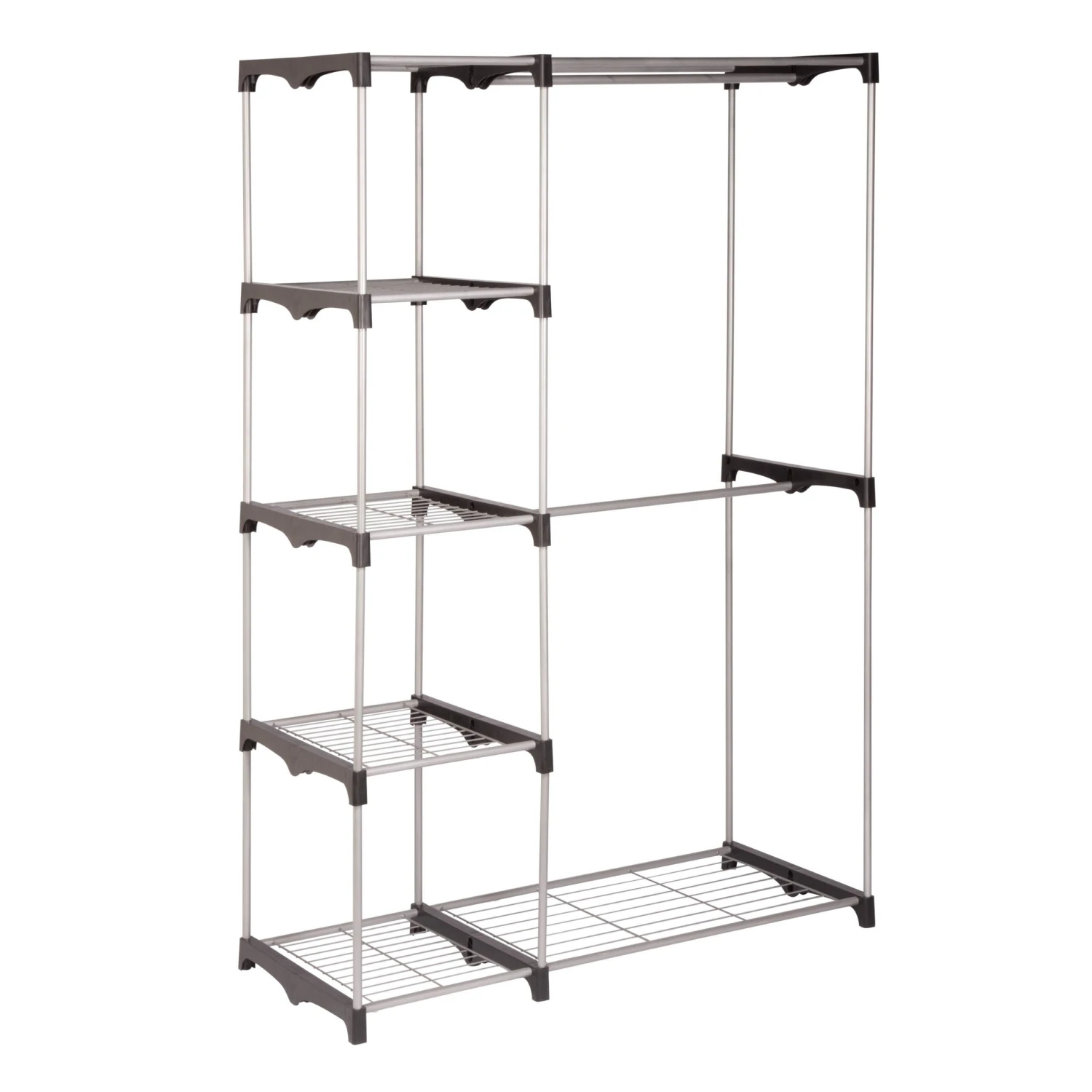Silver/Black Freestanding Closet With Double Bar And Shelves - Image 6