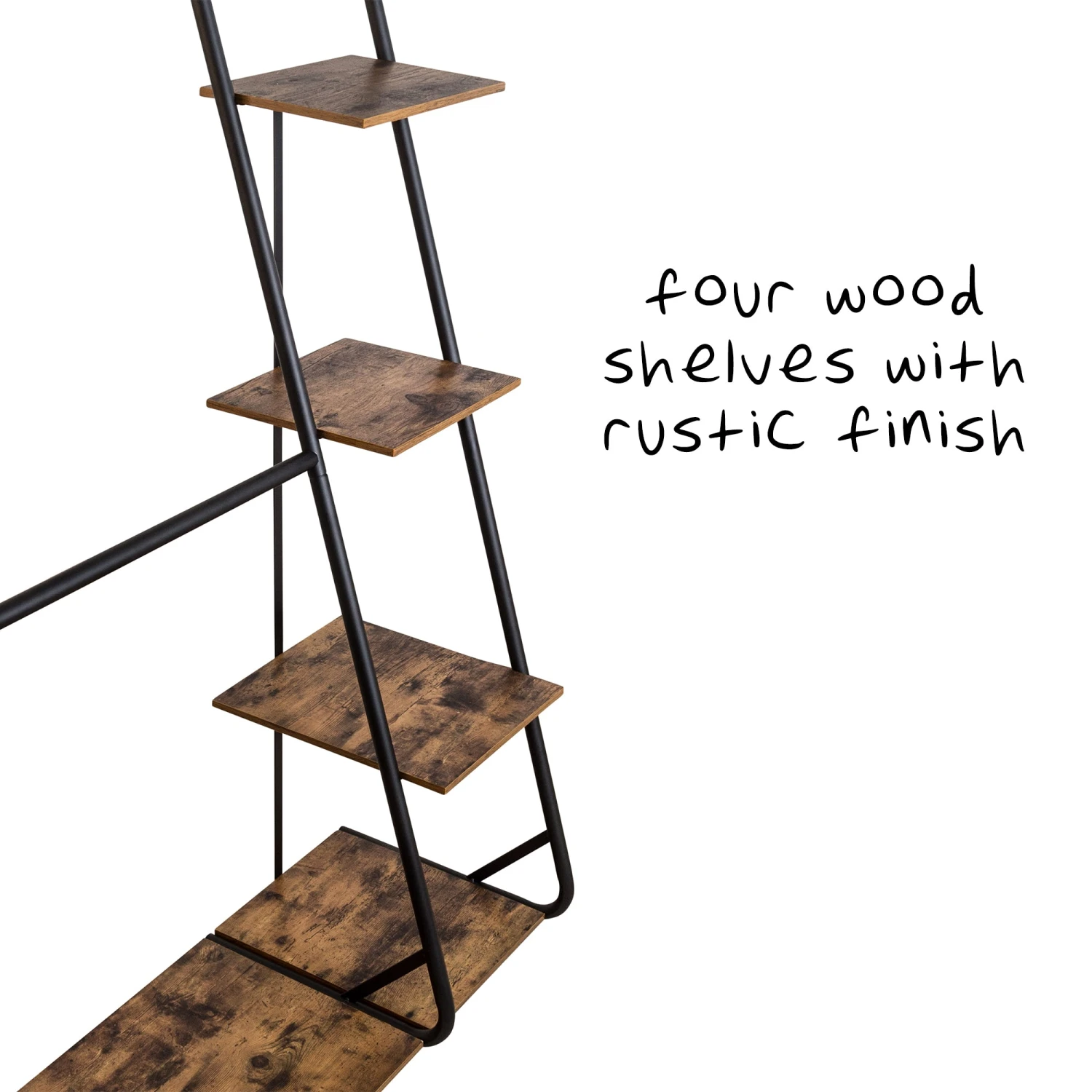 Black/Rustic Freestanding 2-Rod Open Closet With 3 Shelves - Image 4