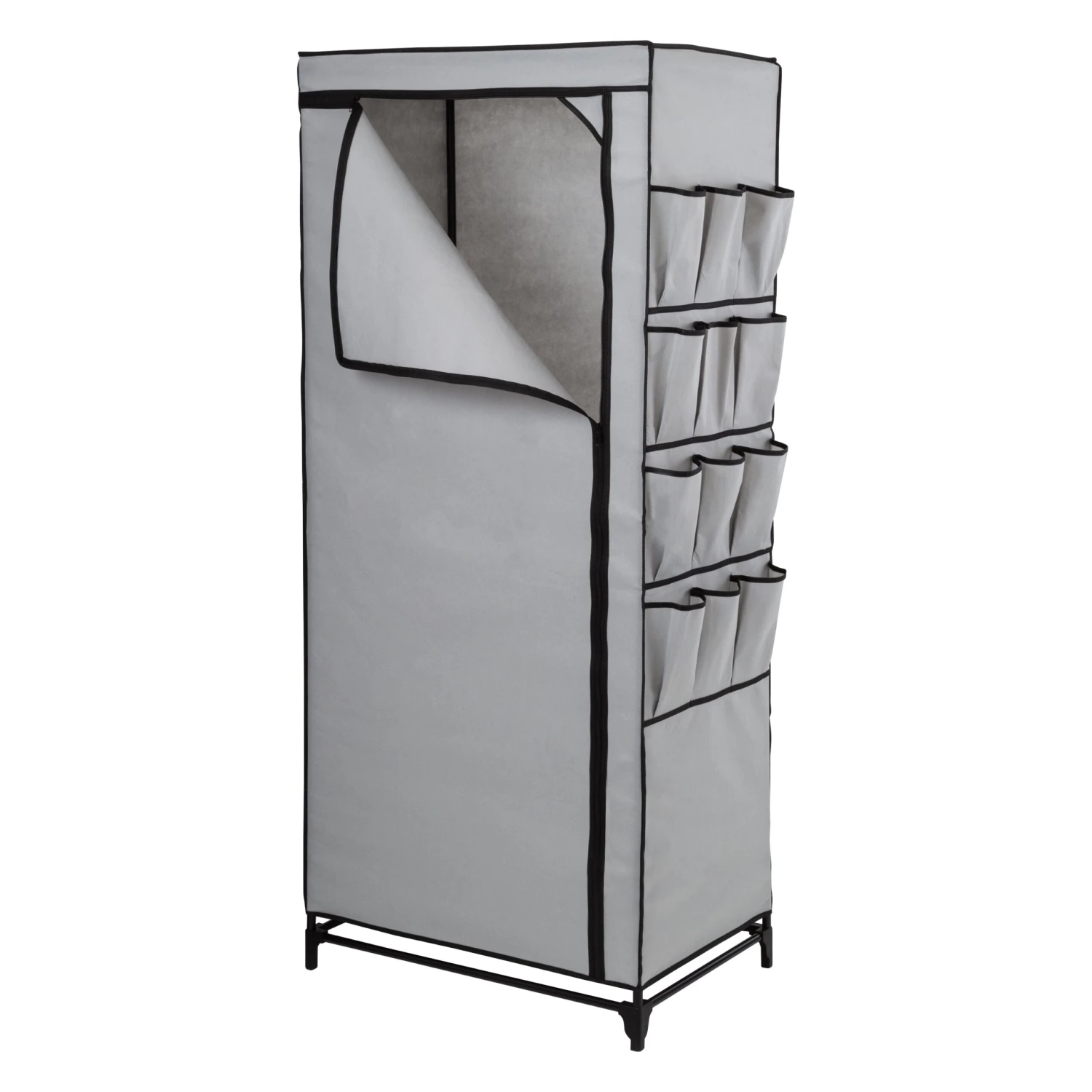 Gray 27-Inch Wide Portable Wardrobe Closet With Cover And Side Pockets - Image 3