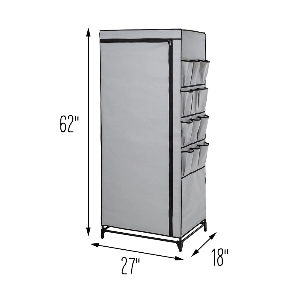 Gray 27-Inch Wide Portable Wardrobe Closet With Cover And Side Pockets - Image 9