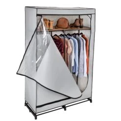 Gray 46-Inch Wide Portable Wardrobe Closet With Shelf