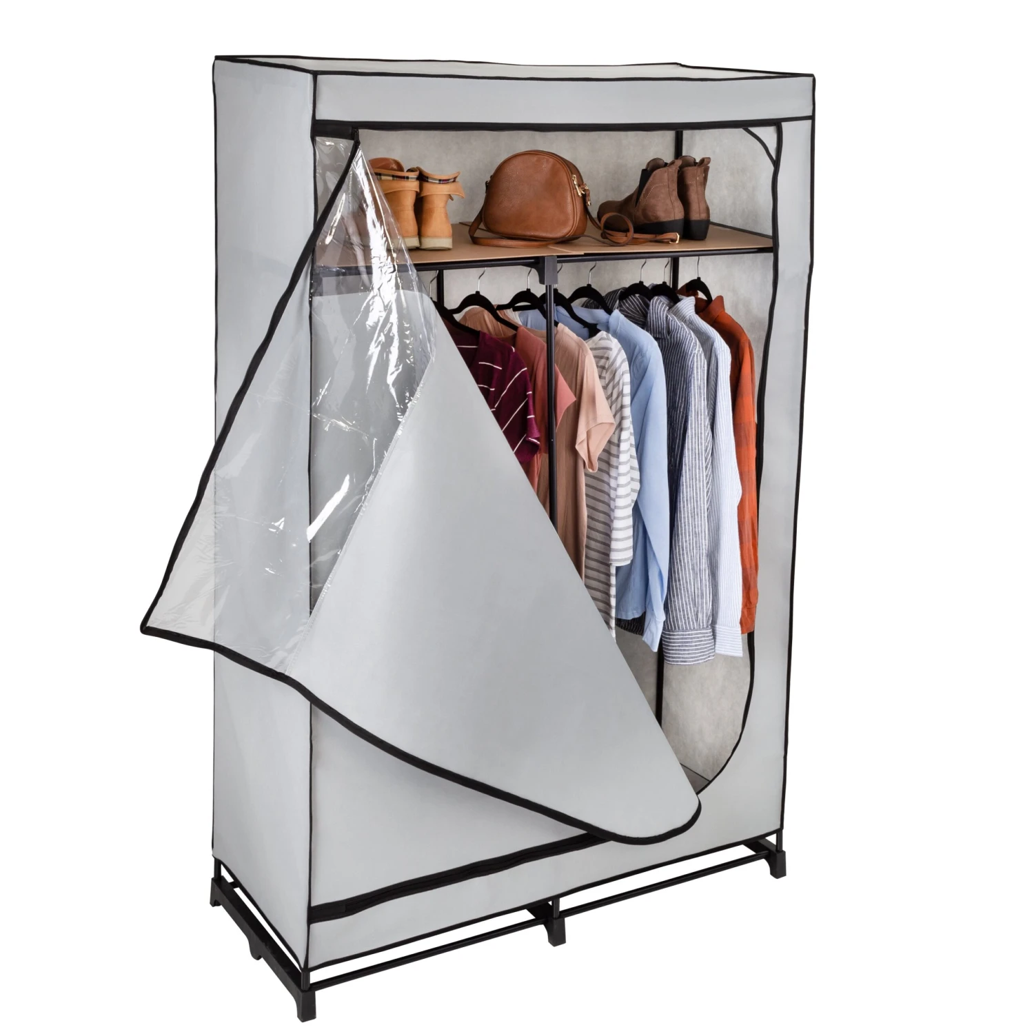 Gray 46-Inch Wide Portable Wardrobe Closet With Shelf