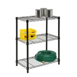 Black 3-Tier Heavy-Duty Adjustable Shelving Unit
