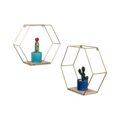 Gold/Natural Decorative Metal Wall Shelves (Set Of 2)
