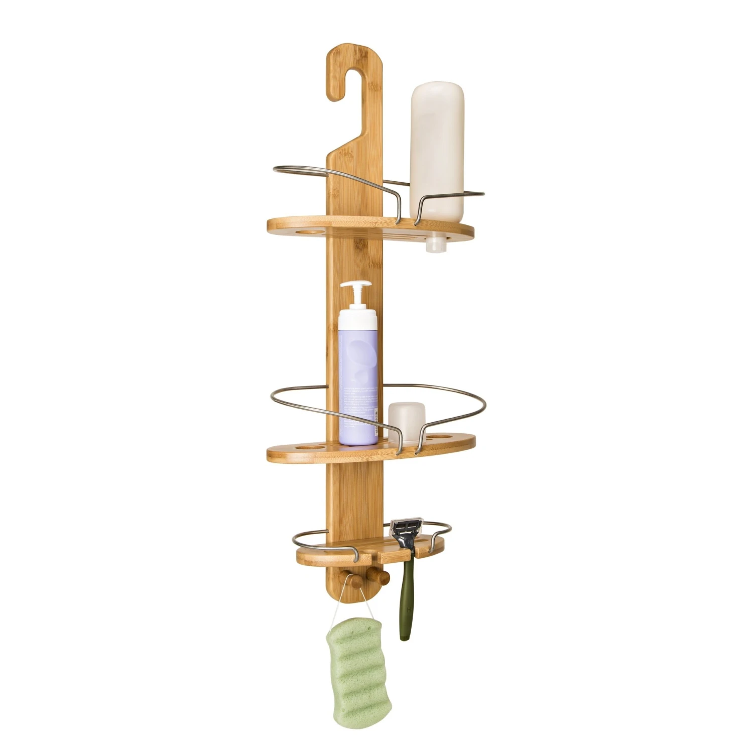 Natural/Chrome 3-Tier Bamboo Shower Caddy