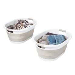 Warm Gray/White Collapsible Rubber Laundry Baskets (Set Of 2)
