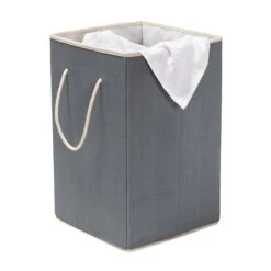 Gray Resin Square Laundry Hamper With Handles