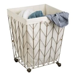 Bronze Chevron Wire Rolling Hamper With Canvas Liner