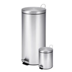 Silver Stainless Steel 30L And 3L Step Trash Cans (Set Of 2)