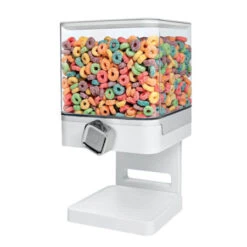 White/Chrome Cereal Dispenser With Portion Control