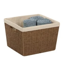 Brown Paper Rope Large Storage Basket With Liner