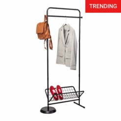 Black Swivel Entryway Coat Rack With Shoe Storage